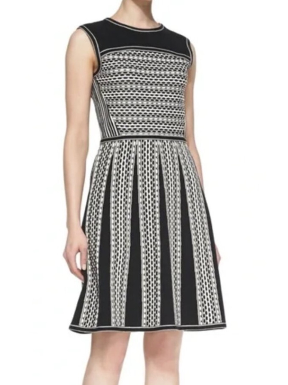 Tory Burch Black and White Sleeveless Knit Midi Dress